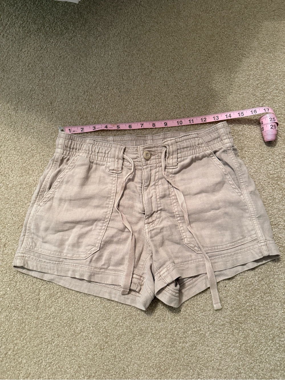 American Eagle Outfitters Beige Drawstring Linen-Blend Athletic Shorts